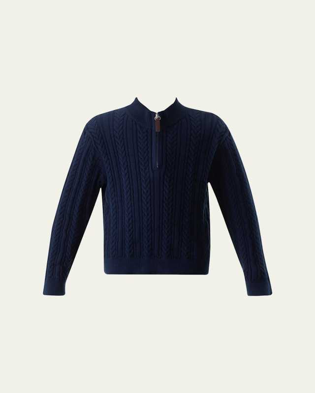 Boy's Half-Zip Cable-Knit Sweater, Size 2-10